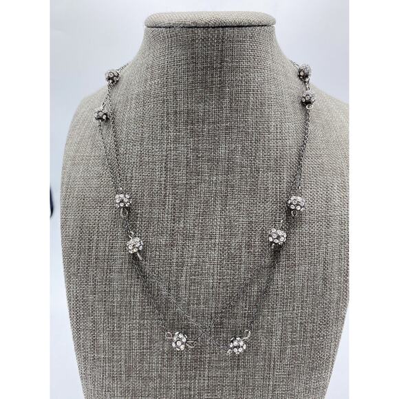 Gunmetal Gray Crystal Ball Station Beaded Long Necklace Dainty - Picture 5 of 9
